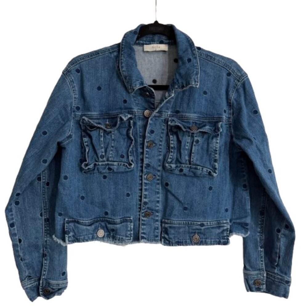 AZOE Polka Dot Denim Jean jacket Cropped Size Medium